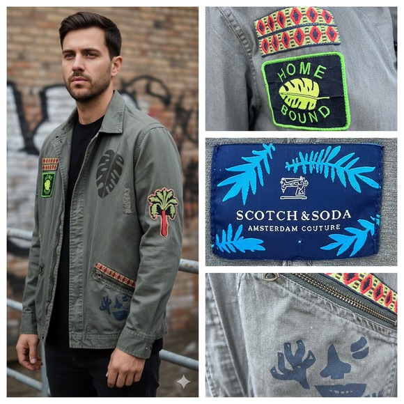 Scotch & Soda Other - Scotch & Soda Military Jacket Green Patches Japanese Art Grunge Utility Size M